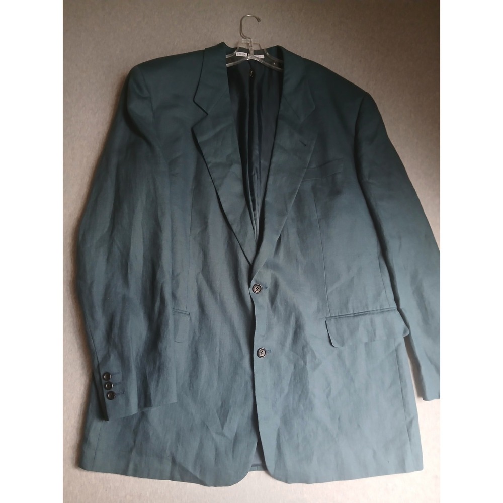 Hugo Boss Blazer 46 L Solbiati Linen Teal Two Button Notch Collar Classic New